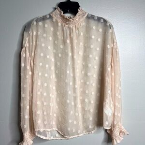 The Korner Anthropologie Sheer Mock Neck Long‎ sleeve Blouse Cottagecore Size XS